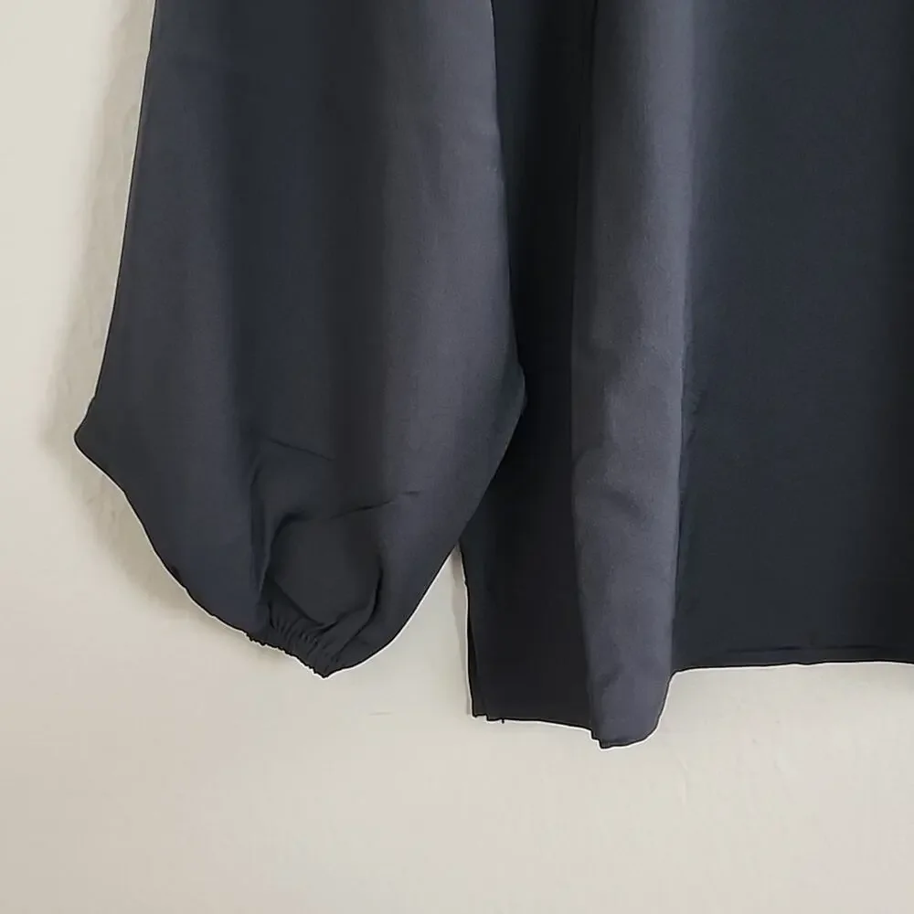 J. Crew Black Puff Sleeve Top Satin Back Crepe Keyhole Blouse NWT Small Tall ST